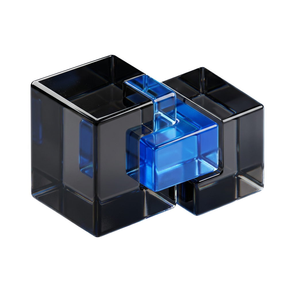 Two 3D glass cubes side by side